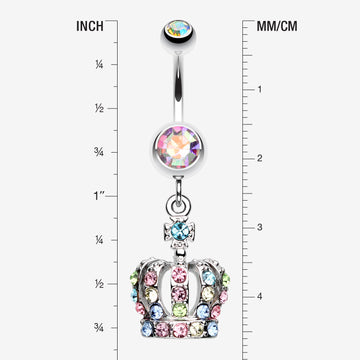 Detail View 1 of Dazzling Royal Crown Belly Ring-Aurora Borealis/Rainbow